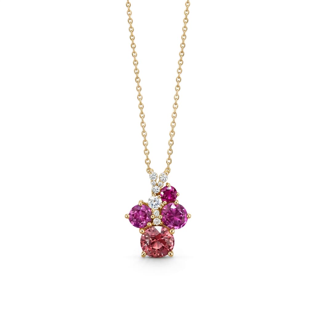 Pink Tourmaline and Diamond Gold Pendant Necklace