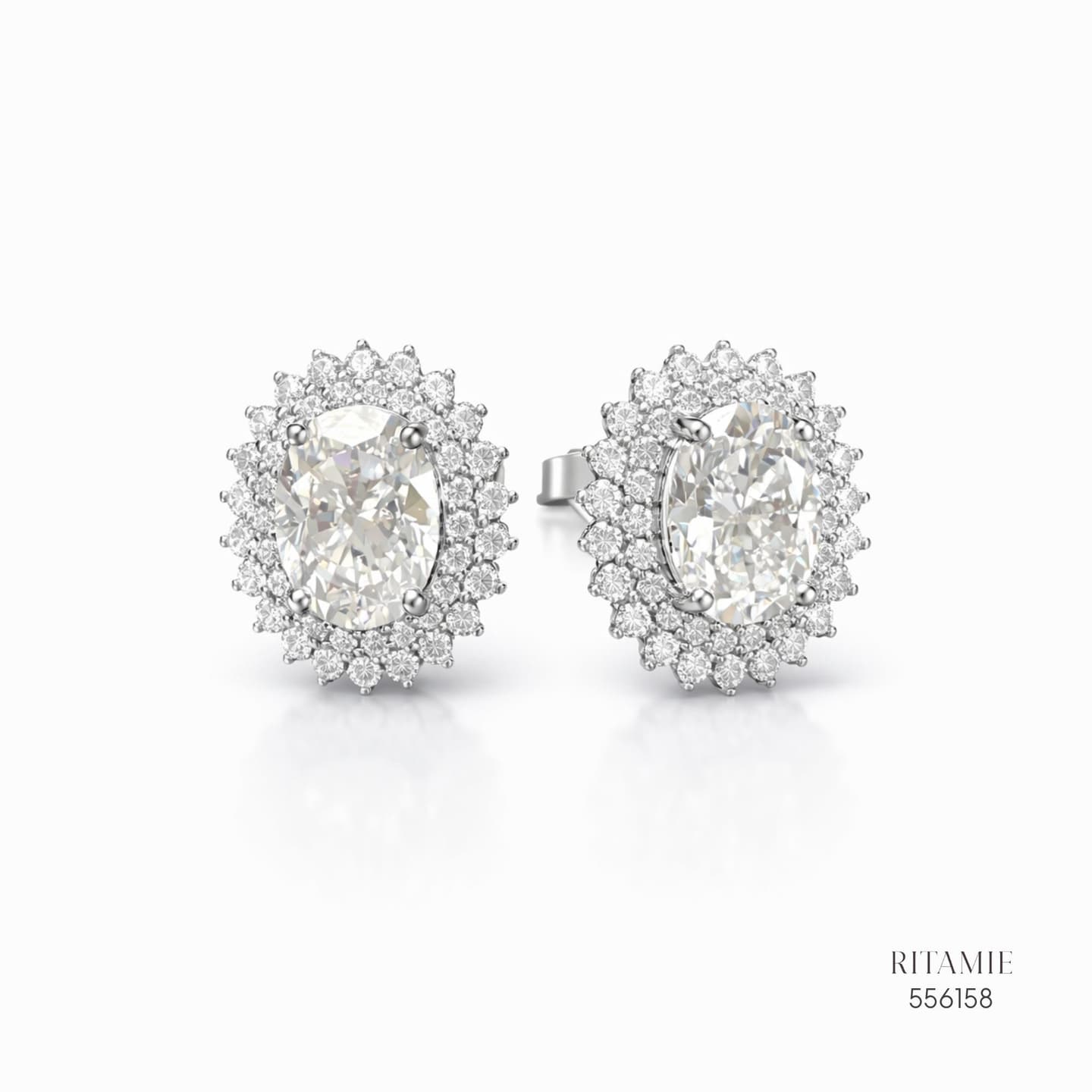 The Luanna Oval Double-Halo Silver Moissanite Studs 556158