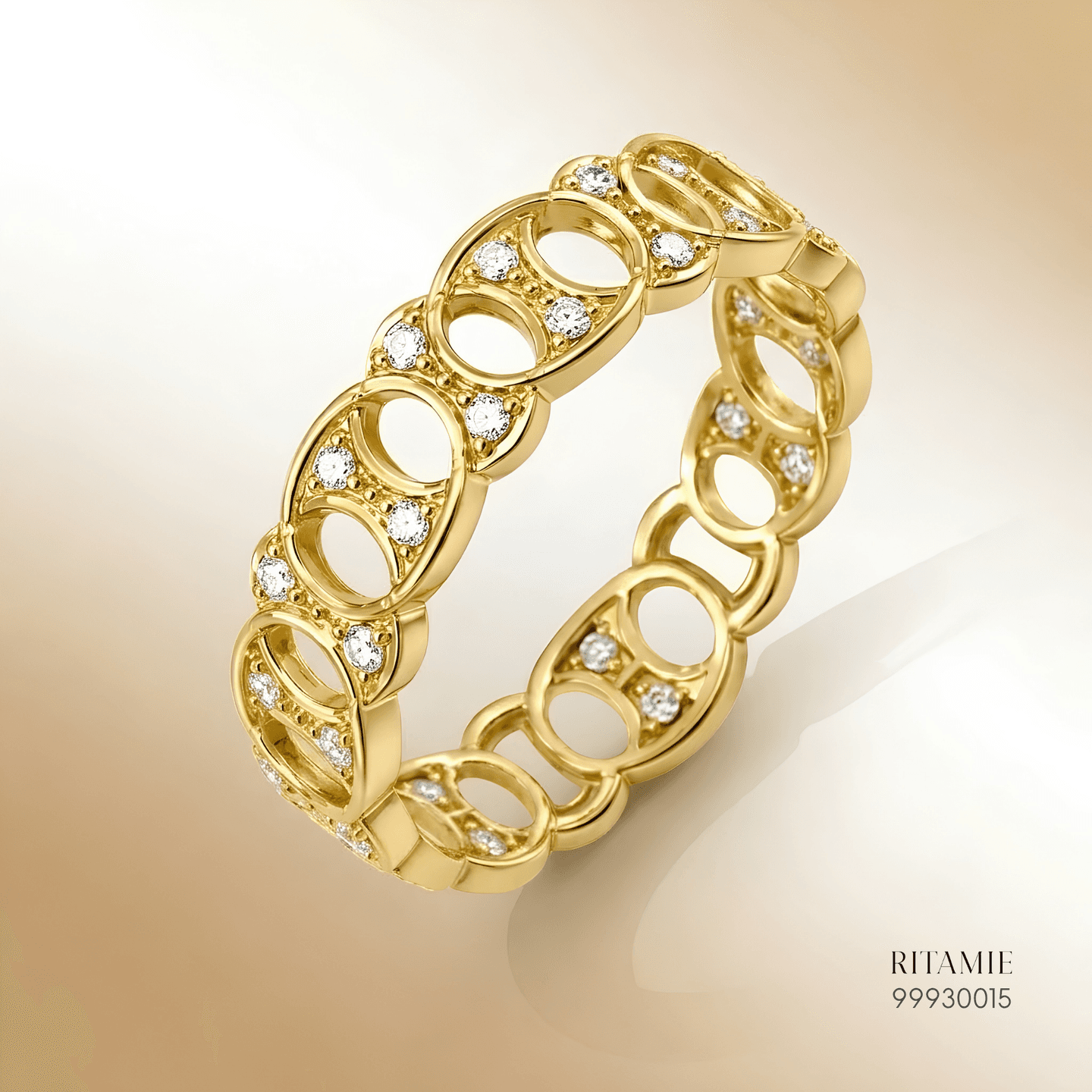 Moissanite Yellow Gold Twin-Loop Pavé Fortune Ring