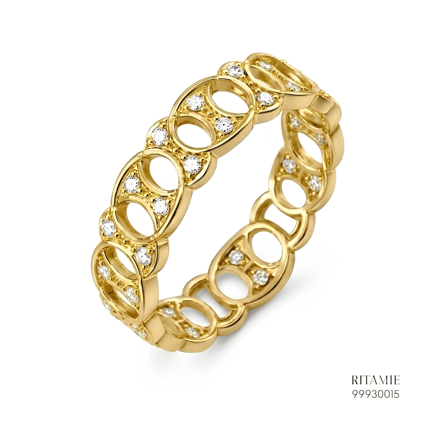 Moissanite Yellow Gold Twin-Loop Pavé Fortune Ring