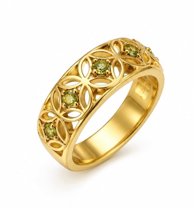Gold Peridot Openwork Band Ring