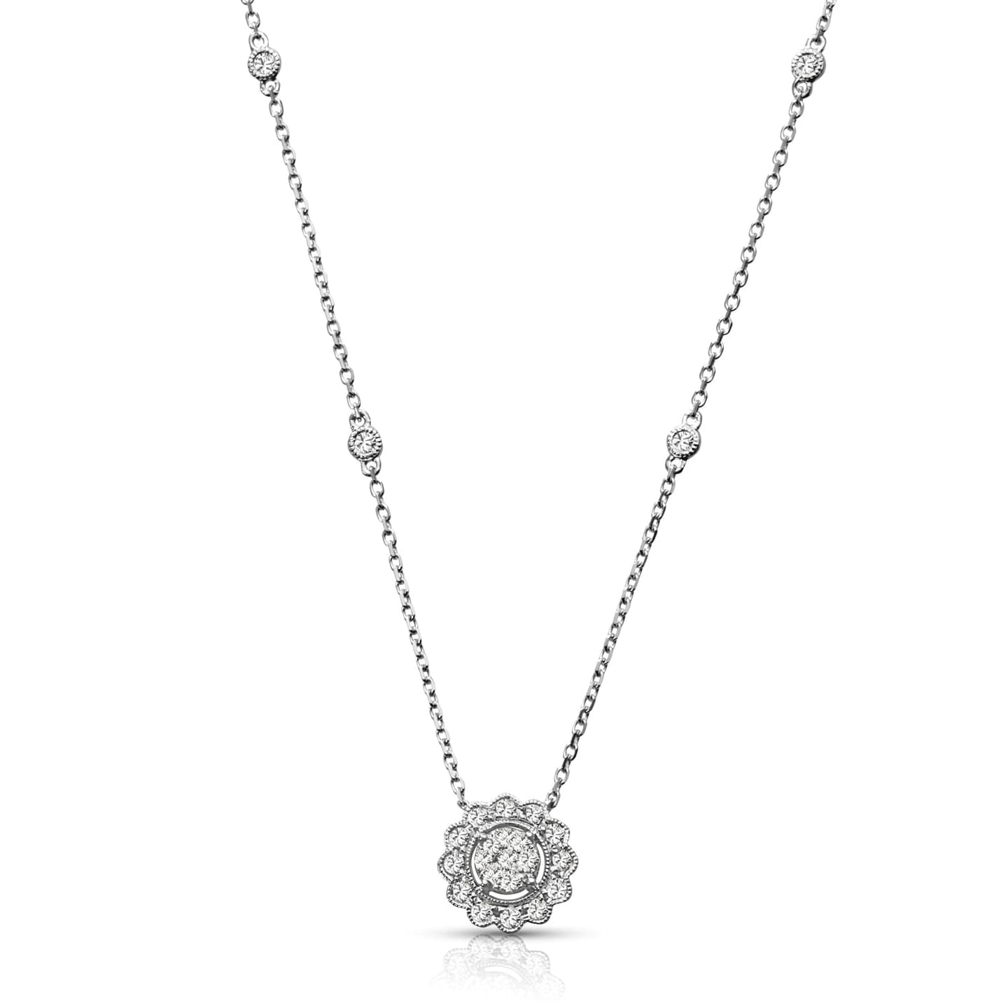 Milgrain Diamond Halo Cluster Necklace HC990020043