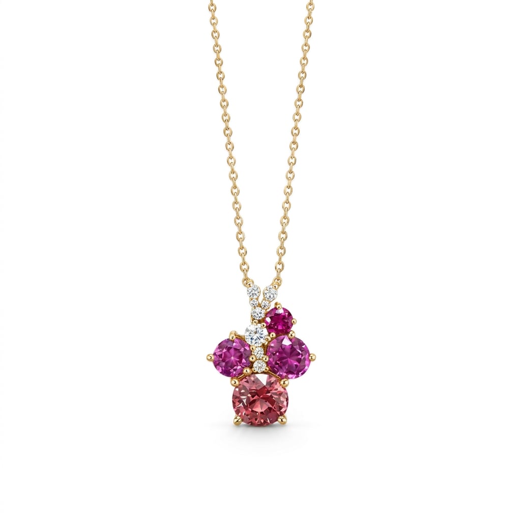 Pink Tourmaline and Diamond Gold Pendant Necklace