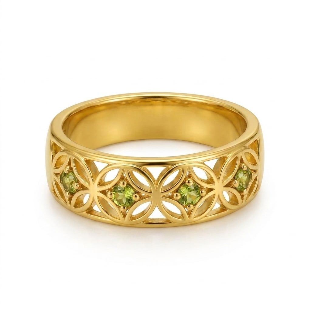Gold Peridot Openwork Band Ring