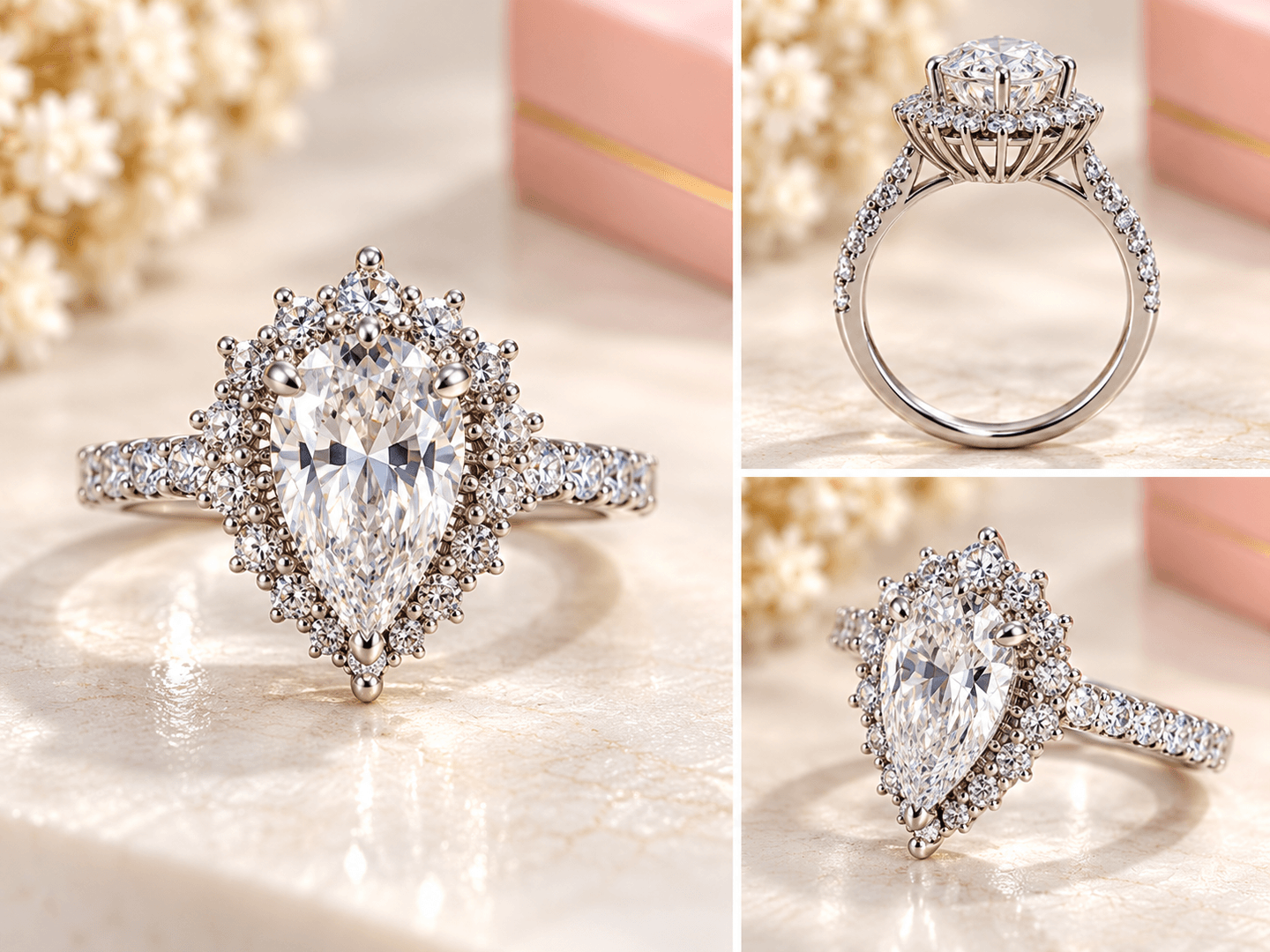Lab-Grown Pear Cut Diamond Halo Ring HC990010087
